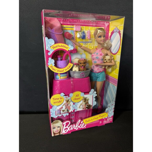 Barbie Doll Suds & Hugs Pups Bubble Scrub Clean Bath Set Accessories Mattel 2011 - Picture 3 of 9
